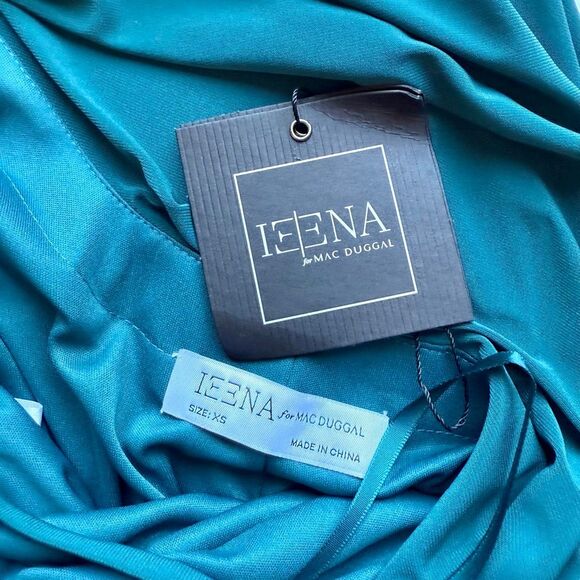 NWT Ieena for Mac Duggal One Shoulder Draped Back Gown in emerald green (Style # - Picture 13 of 14